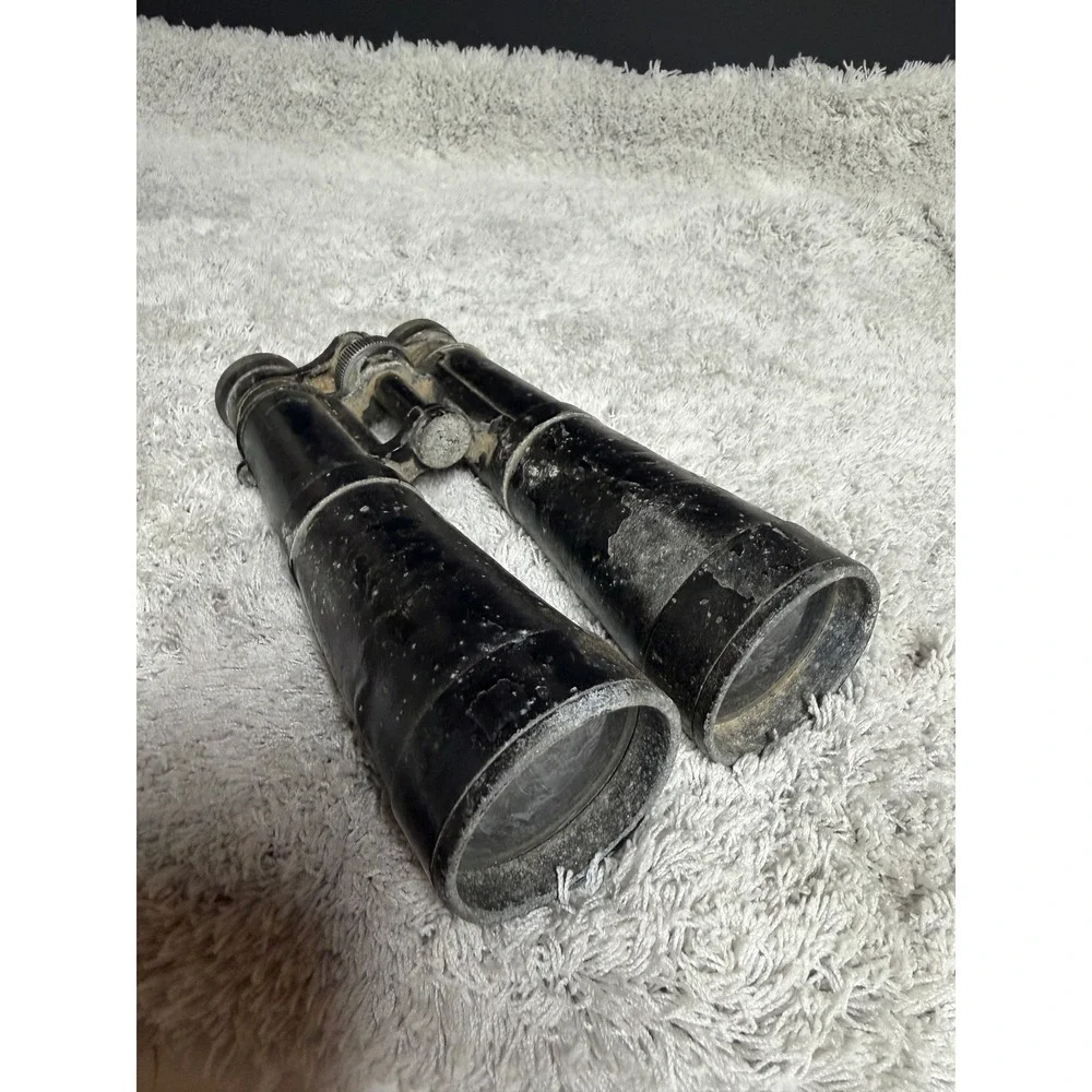 Vintage Black Metal Long Barrel Field Binoculars Industrial Decor Prop WWII?